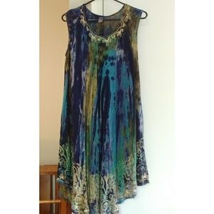 Blue/Green Tie Dye Dress w/ Gold Accents